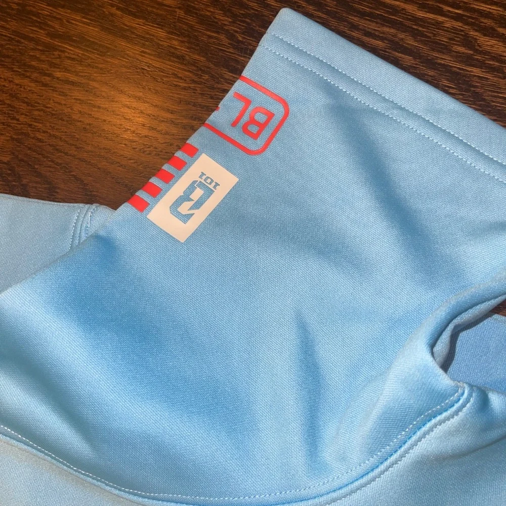 BSBL-SZN YXL Youth Short Sleeve Light Blue Hoodie with Red Graphic V2 - Picture 5 of 5